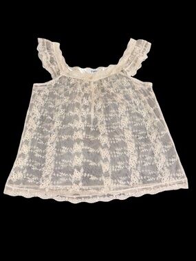 Pinky Lace Sheer Babydoll Top Cream Floral Embroidered Size L